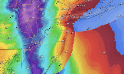 Wind gusts Monday morning, predicted by the National Weather Service. (Graphic: NWS)